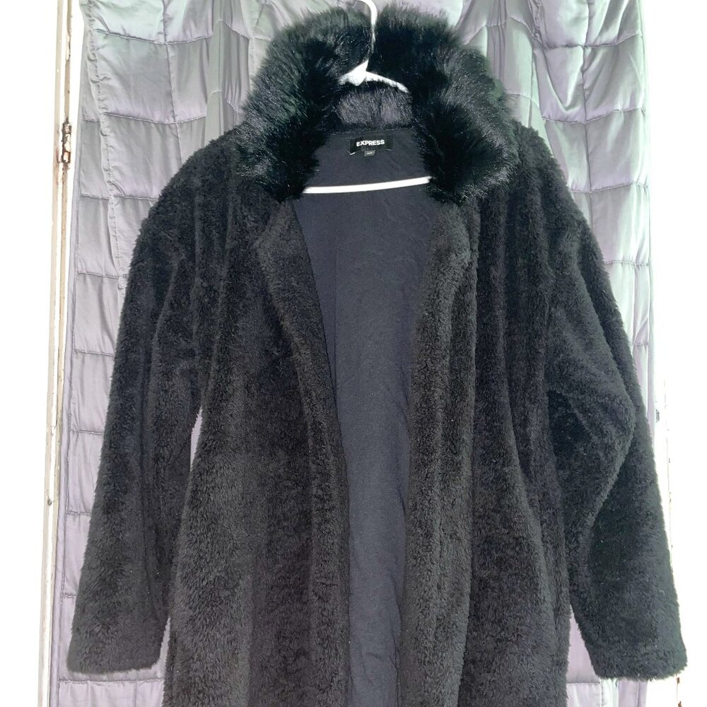 Express Black Teddy Coat | Size XS/S | Luxe Statement Outerwear